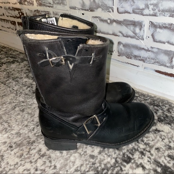 Frye engineer black boots shearling 8.5 - Picture 4 of 8